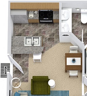 3D Addison 3D Addison 1 bedroom apartment. kitchen with bartop peninsula island. open to dining-living area. 1 full bath. walk-in closet. in-unit laundry. Patio/balcony.